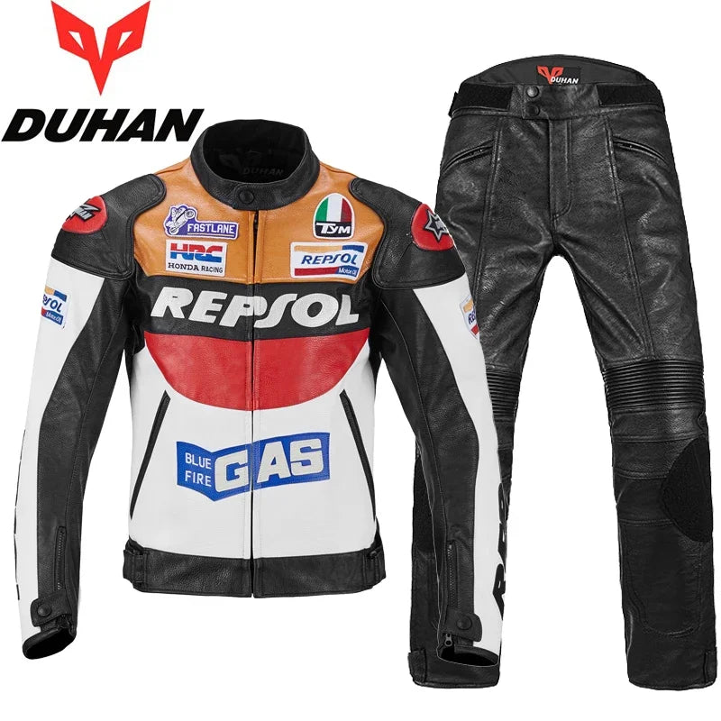 DUHAN Men's Motocross Motorcycle Jacket Moto Racing Jacket REPSOL PU Leather Motorbike Jackets Clothing Clothes Coat Windproof