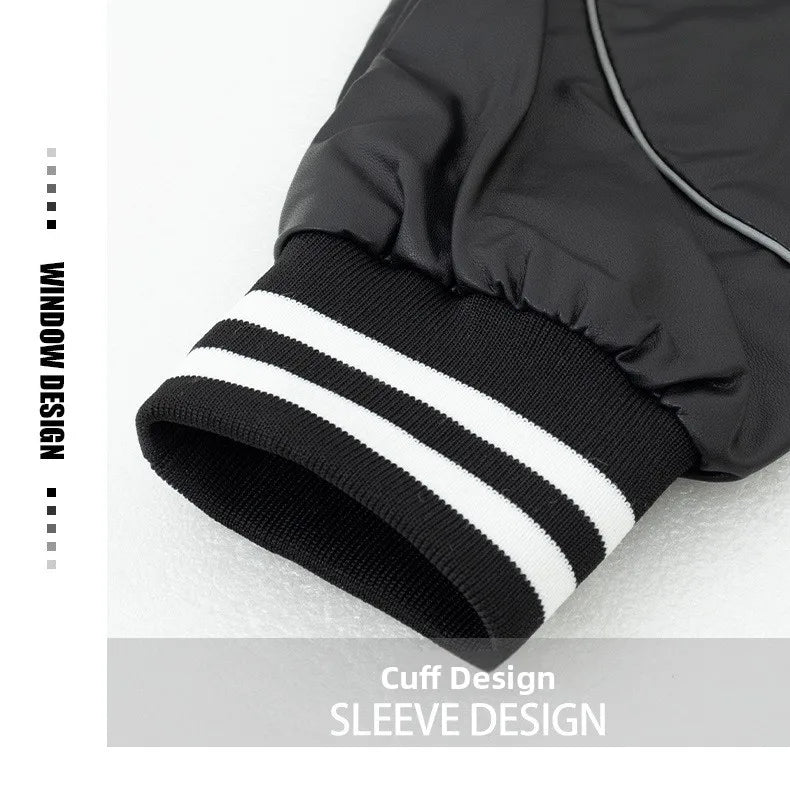 American Retro Racing Jacket Men's Biker Sleeve PU Leather Color Block Workwear Windproof Casual Loose Fit Long Sleeve Coat