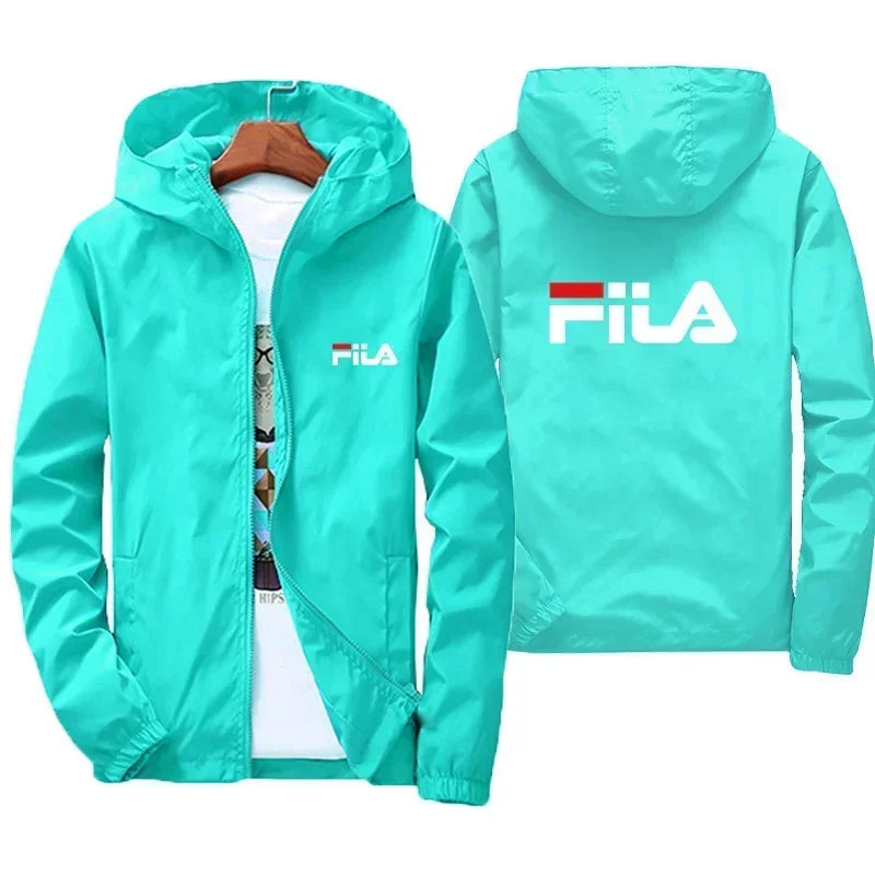 2026 Spring New Men's Plus Size Fashion Print Hooded Zip-Up Jacket Outdoor Sports Windproof and Waterproof Leisure Coat