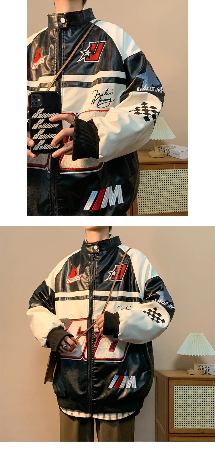Autumn Men's Biker Jacket High Street Fashion Motorcycle Leather Jacket Male Anti-wind New Embroiderey Zipper Jacket Outwear Top