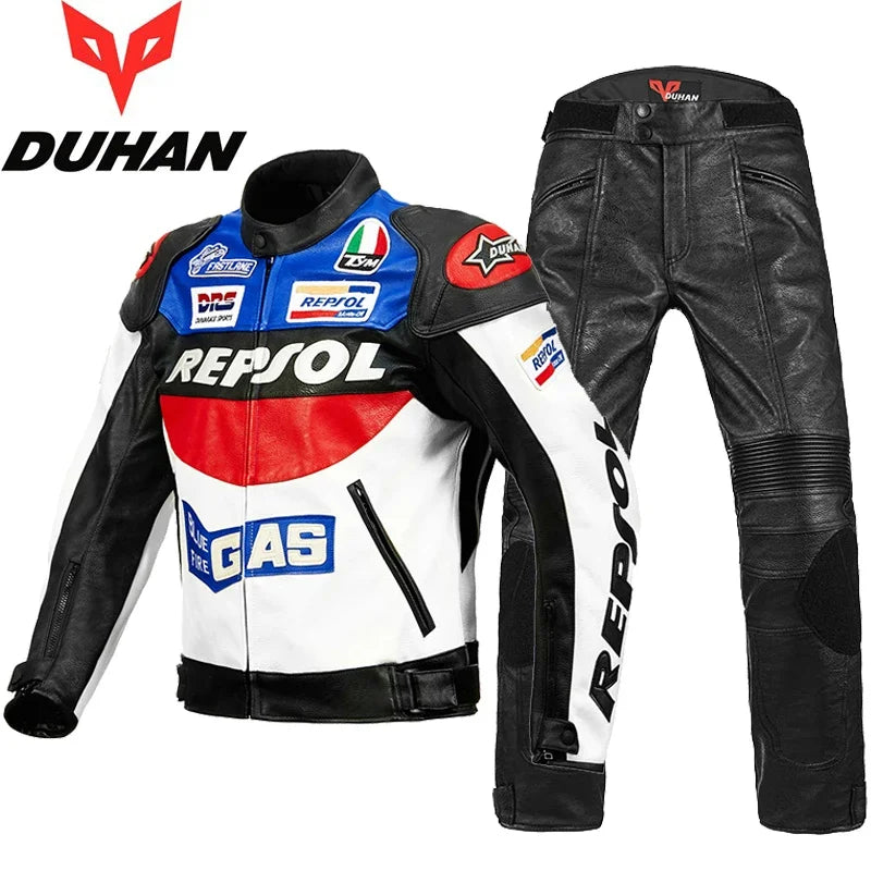 DUHAN Men's Motocross Motorcycle Jacket Moto Racing Jacket REPSOL PU Leather Motorbike Jackets Clothing Clothes Coat Windproof