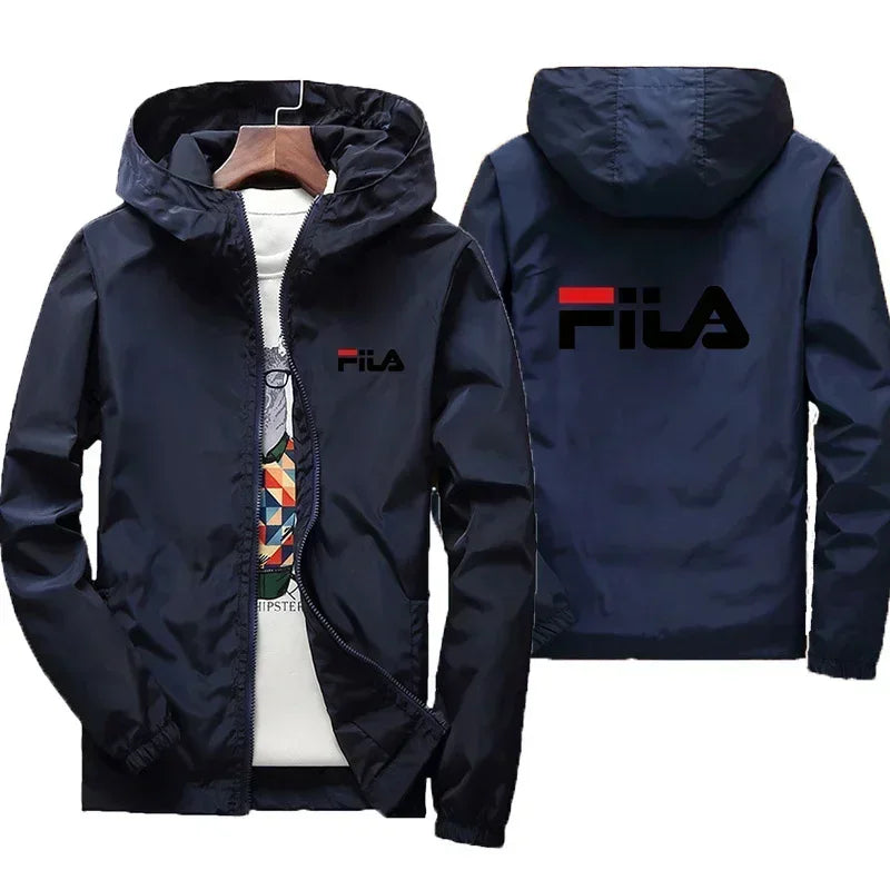 2026 Spring New Men's Plus Size Fashion Print Hooded Zip-Up Jacket Outdoor Sports Windproof and Waterproof Leisure Coat