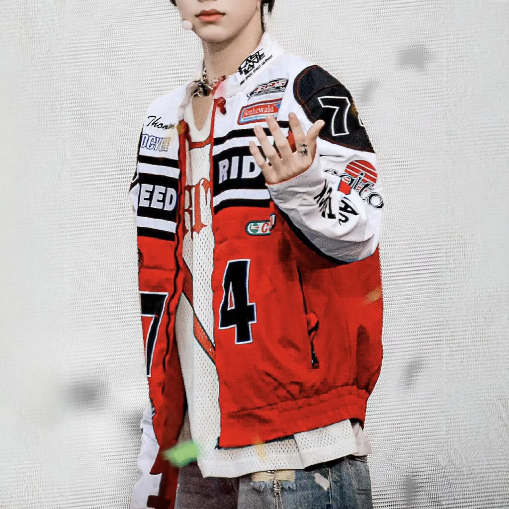 Retro American Racing Jacket Motorcycle Loose Fit Street Style Trendy Outerwear for Men And Women Color Block Baseball Shirt
