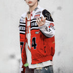 Retro American Racing Jacket Motorcycle Loose Fit Street Style Trendy Outerwear for Men And Women Color Block Baseball Shirt