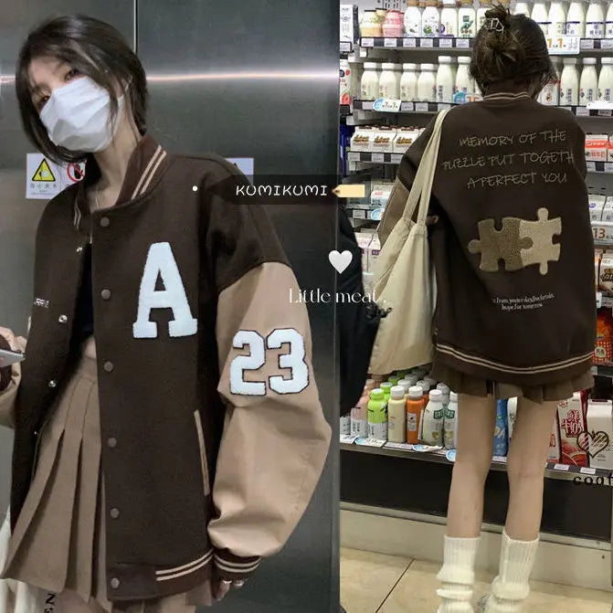American Retro Letter Flocking Embroidered Baseball Uniform Female Y2K Punk Street Motorcycle Harajuku Wind Student Loose Coats