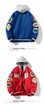 Winter Varsity Jacket Men Women Letter Badge American Baseball Jacket Street Fashion Hip Hop Coat Youth Couple Clothes Blue Red