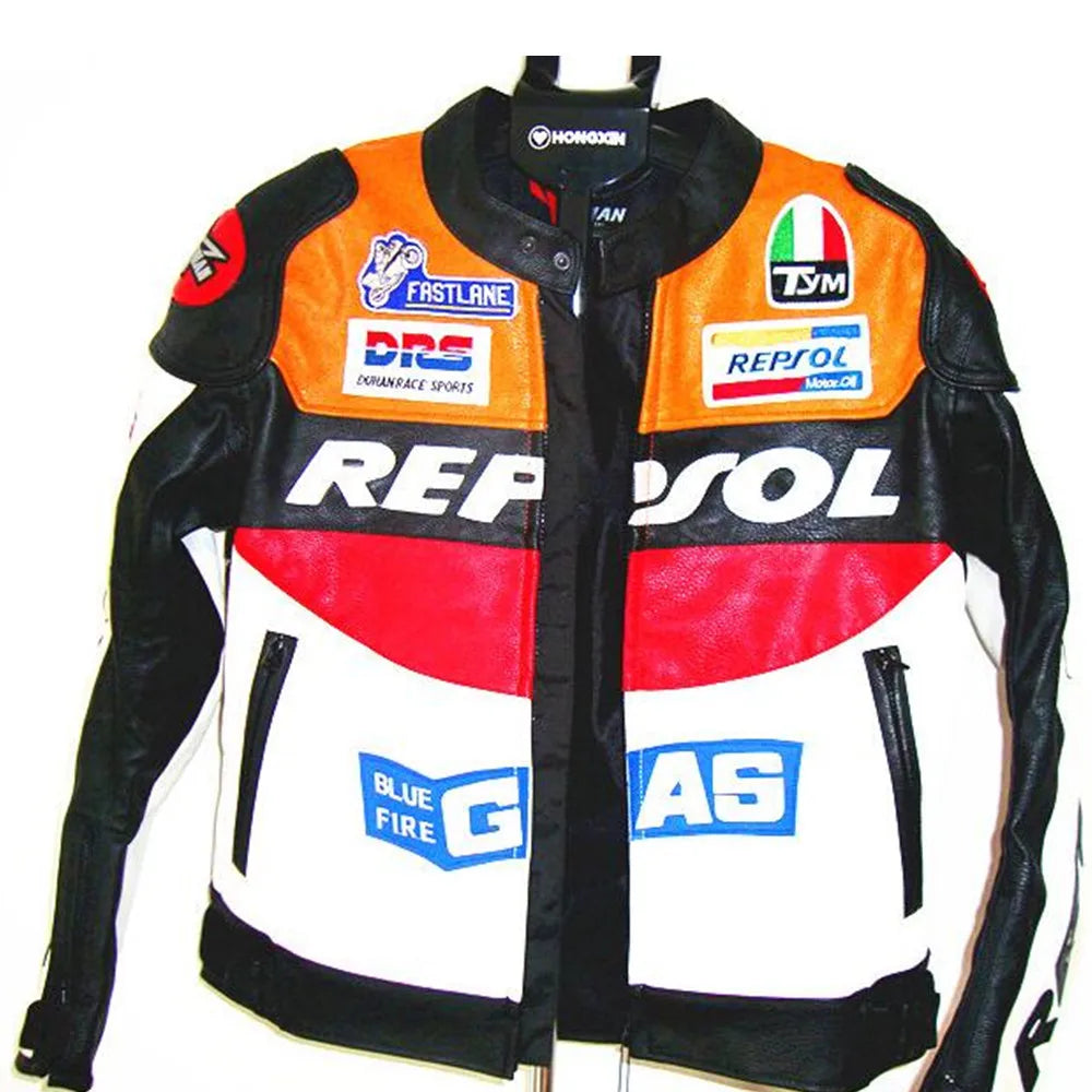 DUHAN Moto GP Motorcycle REPSOL Racing Leather Jacket VS02 Orange Blue M L XL XXL 3XL Good Pu Leahter Made High Quality Top Serv