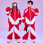 Kid Hip Hop Clothing Red White Color Block Windbreaker Jacket Casual Jogger Pants for Girl Boy Jazz Dance Wear Costumes Clothes