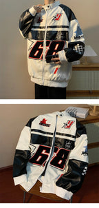 Autumn Men's Biker Jacket High Street Fashion Motorcycle Leather Jacket Male Anti-wind New Embroiderey Zipper Jacket Outwear Top