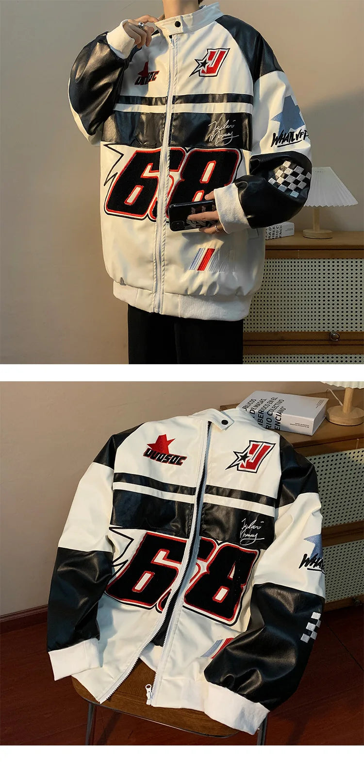 Autumn Men's Biker Jacket High Street Fashion Motorcycle Leather Jacket Male Anti-wind New Embroiderey Zipper Jacket Outwear Top