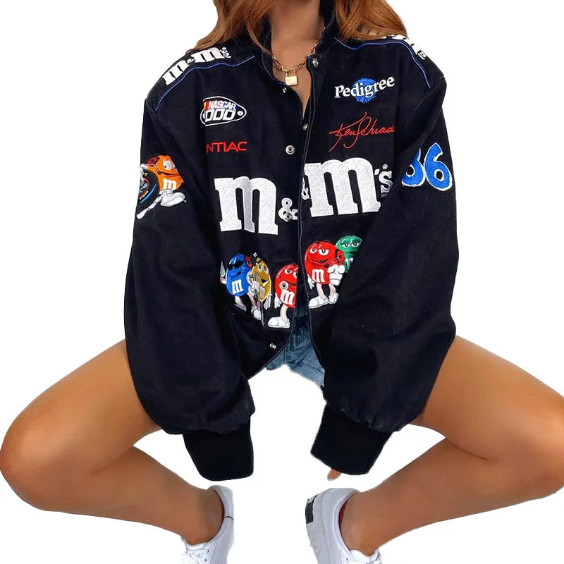 2024 Spring And Autumn Hot Women's Printed Jacket Street Casual Hip Hop Sports Zipper Pilot Coat