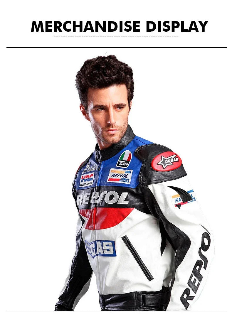 DUHAN Men's Motocross Motorcycle Jacket Moto Racing Jacket REPSOL PU Leather Motorbike Jackets Clothing Clothes Coat Windproof