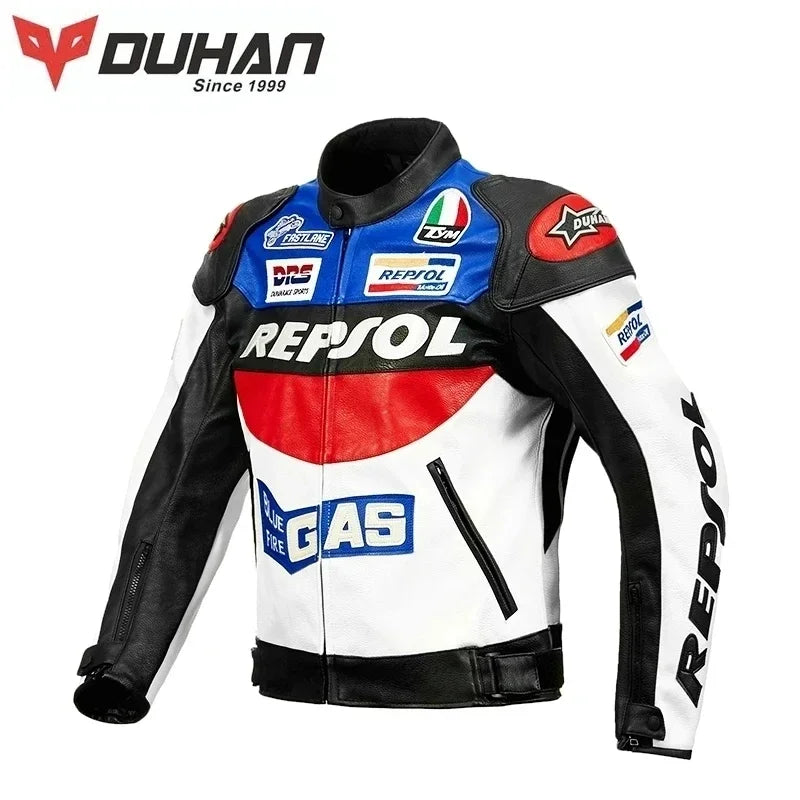 DUHAN Men's Motocross Motorcycle Jacket Moto Racing Jacket REPSOL PU Leather Motorbike Jackets Clothing Clothes Coat Windproof