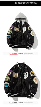 Winter Varsity Jacket Men Women Letter Badge American Baseball Jacket Street Fashion Hip Hop Coat Youth Couple Clothes Blue Red