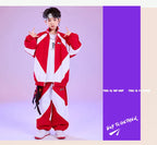 Kid Hip Hop Clothing Red White Color Block Windbreaker Jacket Casual Jogger Pants for Girl Boy Jazz Dance Wear Costumes Clothes