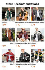 American Retro Racing Jacket Men's Biker Sleeve PU Leather Color Block Workwear Windproof Casual Loose Fit Long Sleeve Coat