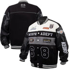 American Retro Racing Jacket Men's Biker Sleeve PU Leather Color Block Workwear Windproof Casual Loose Fit Long Sleeve Coat