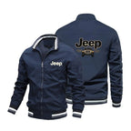 Men's Fashion Jeep Style Bomber Jacket Casual Striped Trim Zipper Up Windbreaker Streetwear Hip Hop Loose Fit Coat for Male