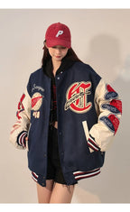 American Retro Letter Flocking Embroidered Baseball Uniform Female Y2K Punk Street Motorcycle Harajuku Wind Student Loose Coats