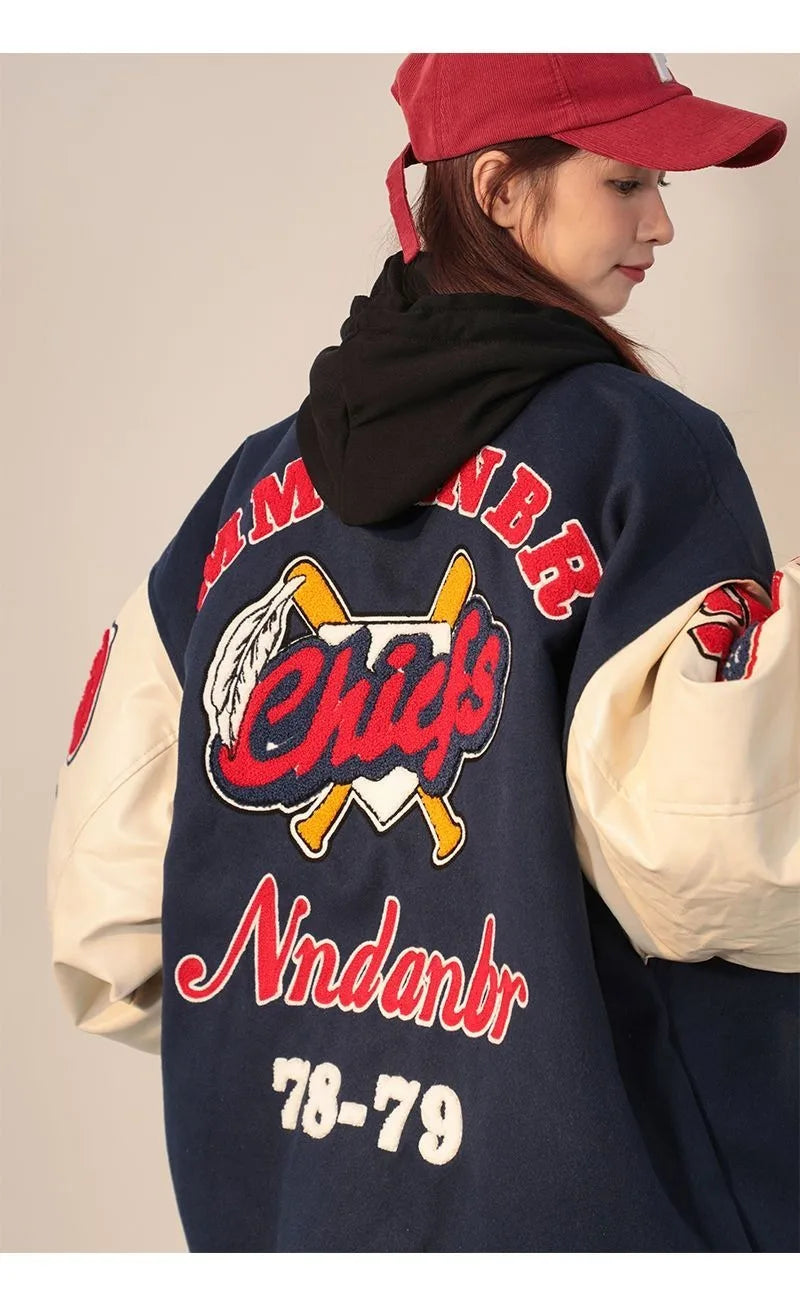 American Retro Letter Flocking Embroidered Baseball Uniform Female Y2K Punk Street Motorcycle Harajuku Wind Student Loose Coats