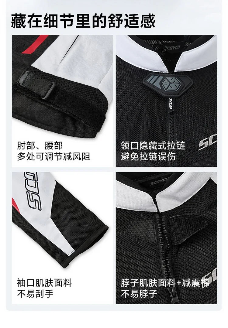 Men Spring Summer Breathable Mesh SCOYCO Motorcycle Riding Jacket Cycling Equipment Motorcyclist Clothing 600D Oxford CE Protect